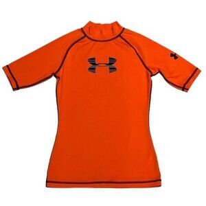 Under Armour HeatGear Compression Shirt Short Sleeve Mock Neck Orange YM